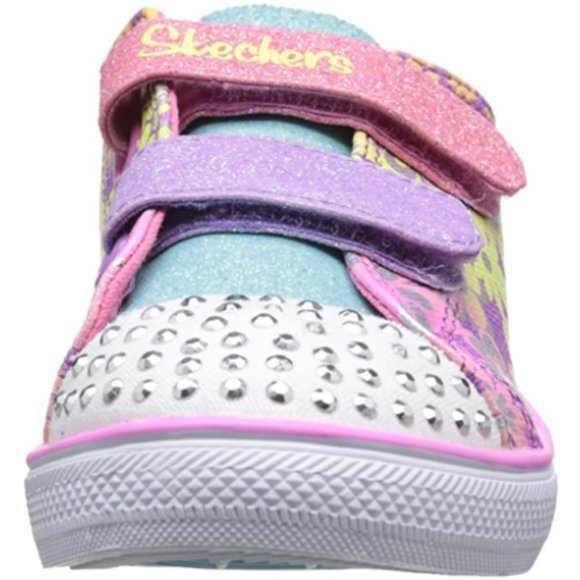 NEW Skechers Baby Twinkle Toes Glint Gleam Light Up Glitter Stud Pastel Rainbow - Picture 3 of 7